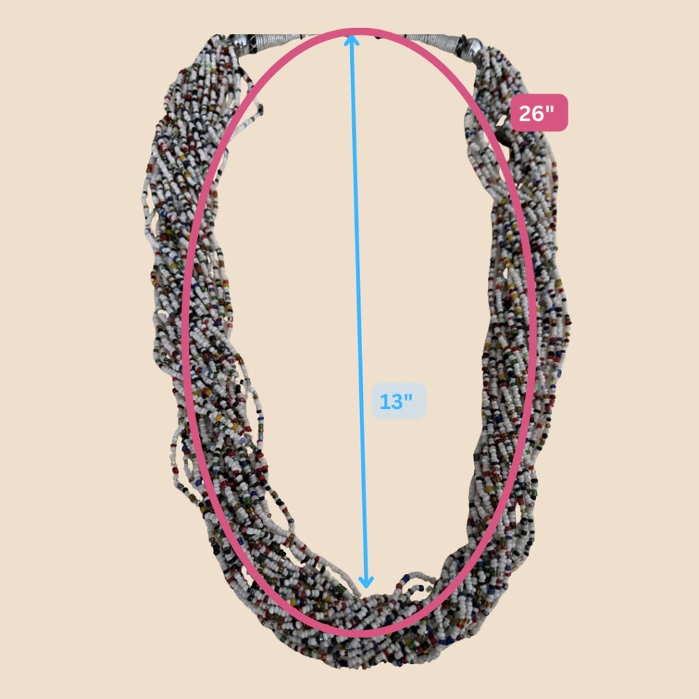 ⭐️ Multi Strand Seed Bead Statement Necklace |  White Multicolor Boho Summer - Picture 2 of 5